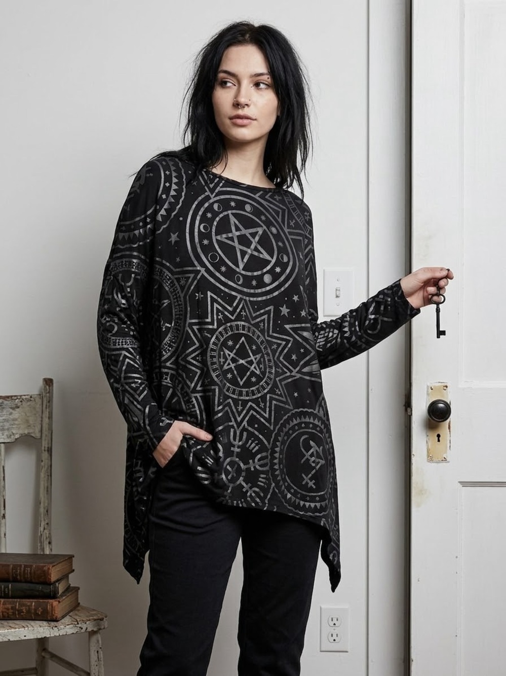 Killstar Women’s Occultum Gothic Oversized Halloween Black Tunic Sz XXL